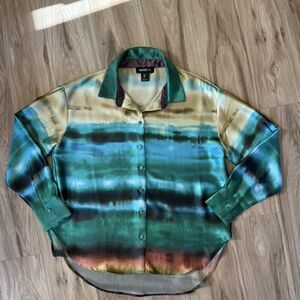 Bailey 44 Womens Multicolor Tie-Dye Long Sleeve  Button Up Satin Top Size Large